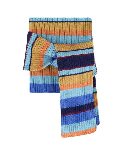 Dries Van Noten Blue Tophe Striped Wool Scarf