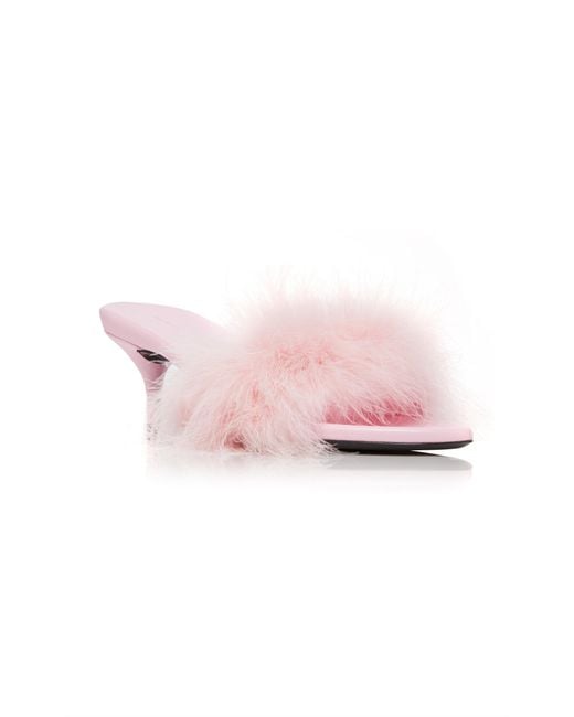 Balenciaga Pink Boudoir Feather-trimmed Leather Sandals