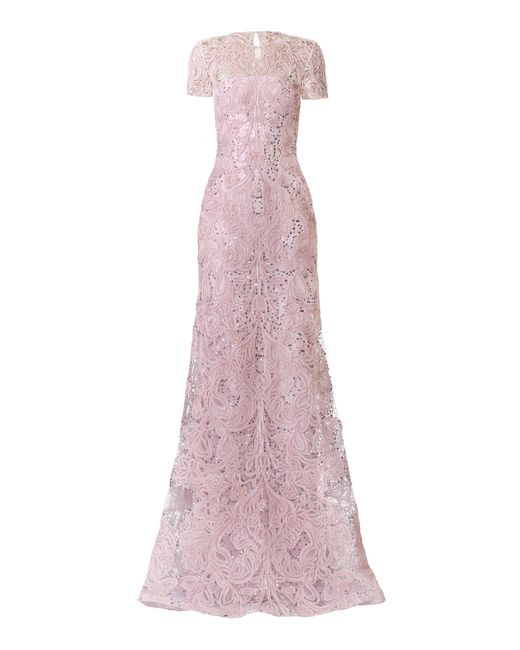 Naeem Khan Pink Fit-And-Flare Sequined Gown
