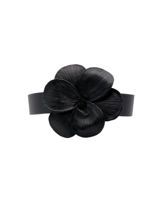 Carolina Herrera Black Large Flower Leather Buckle Belt