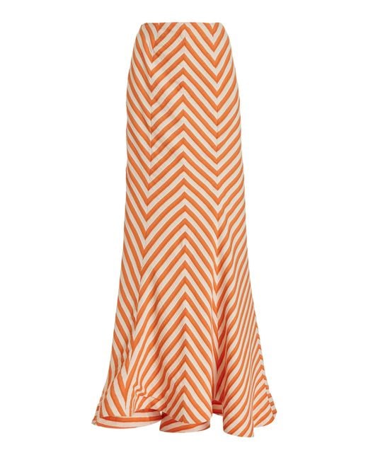 Rosie Assoulin Orange Lily Striped Crepe Maxi Skirt