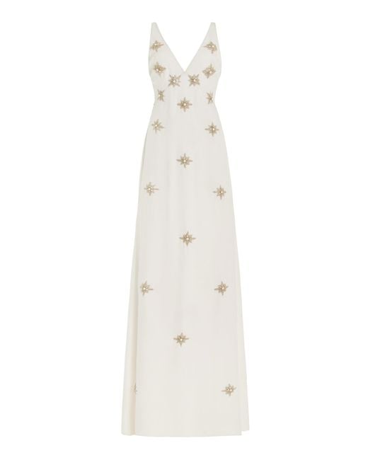 Cucculelli Shaheen White Cabochon Medallion Silk Gown