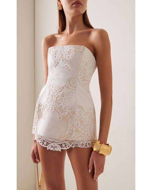 Magda Butrym White Embroidered Cotton Lace Corset Top