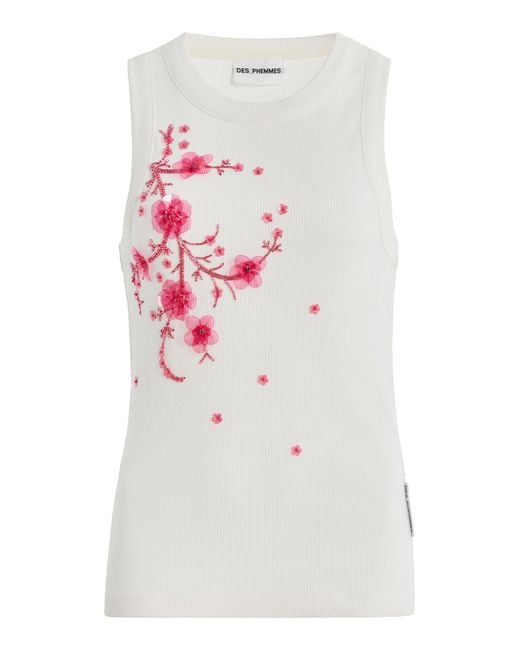 DES_PHEMMES White Exclusive La Isla Classic Cotton Tank Top