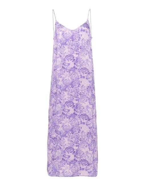 Ganni Purple Heavy Satin Printed Slip Dress