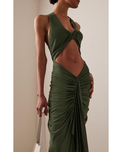 green emerald velvet dress Marabella Draped Midi Dress – Pearl Ivy main image 1