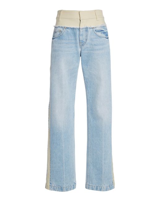Stella McCartney Blue Paneled Denim And Twill Wide-leg Jeans