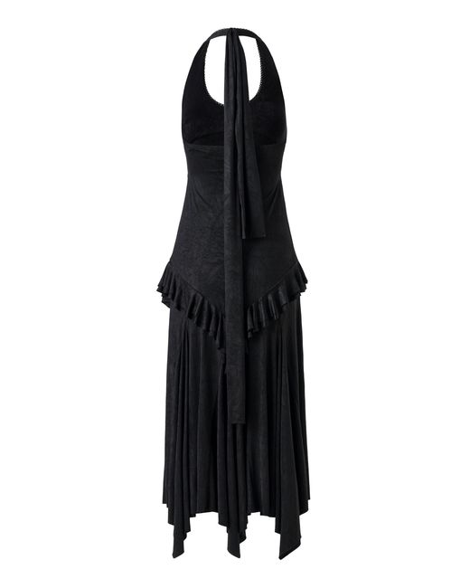 Siedres Black Lunn Ruffled Jersey Halter Midi Dress