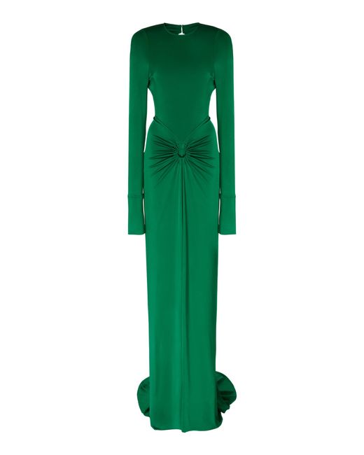 Victoria Beckham Green Gathered Open Back Gown