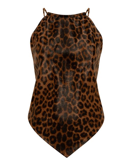 Siedres Brown Zela Leopard-printed Pony Hair Leather Scarf Top