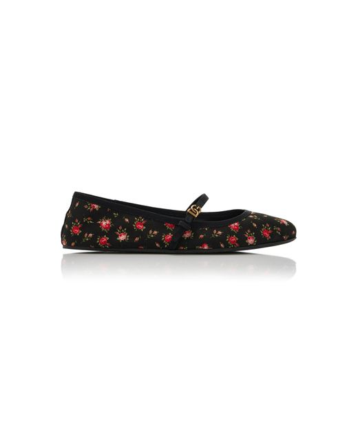 Dolce & Gabbana Black Vally Floral-Print Ballet Flats