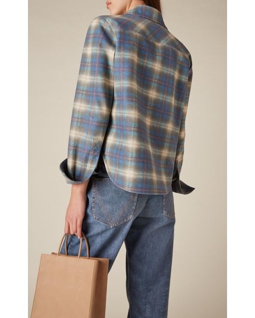 Bottega Veneta Blue Check-printed Leather Flannel Shirt