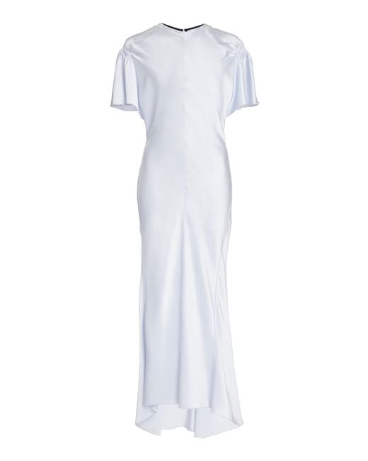 Victoria Beckham Flutter Sleeve Satin Midi Dress in White | Lyst