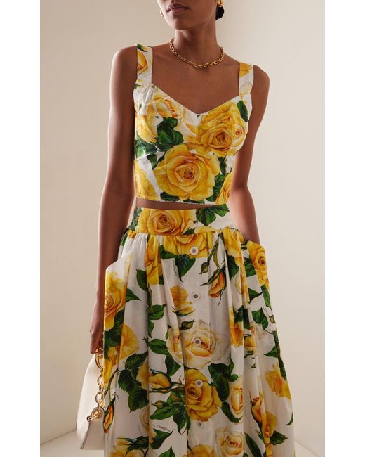 Dolce & Gabbana Yellow Floral Cotton Bustier Top