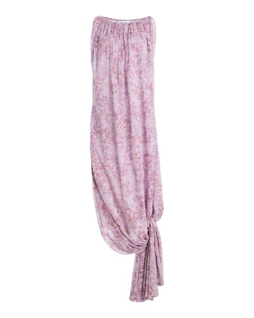 Atelier Prabal Gurung Pink Gajra Floral Print Silk Chiffon Hand-Draped Asymmetrical Knotted Dress