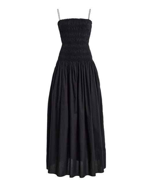 Matteau Black Shirred Cotton Drop-Waist Maxi Dress