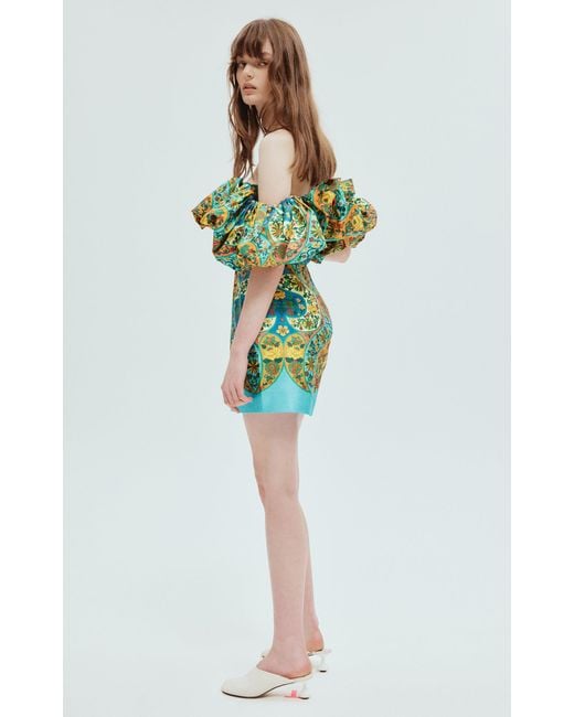 ALÉMAIS Green Sofie Off-the-shoulder Taffeta Mini Dress