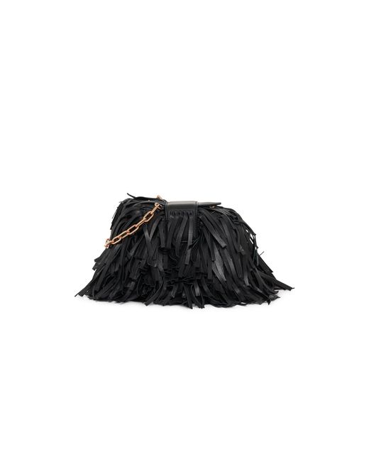 Gabriela Hearst Black Soft Demi Clutch With Chain And Nappa Fringe