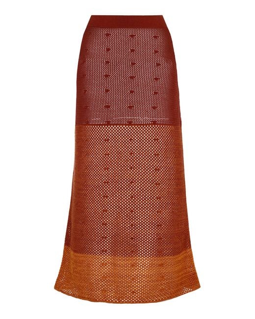 Escvdo Red Exclusive Ofrenda Paneled Cotton Knit Maxi Skirt
