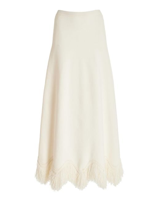 Ulla Johnson White Paulina Fringed Knit Maxi Skirt