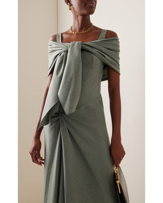 Emilia Wickstead Green Barlow Gathered Wool-blend Midi Dress