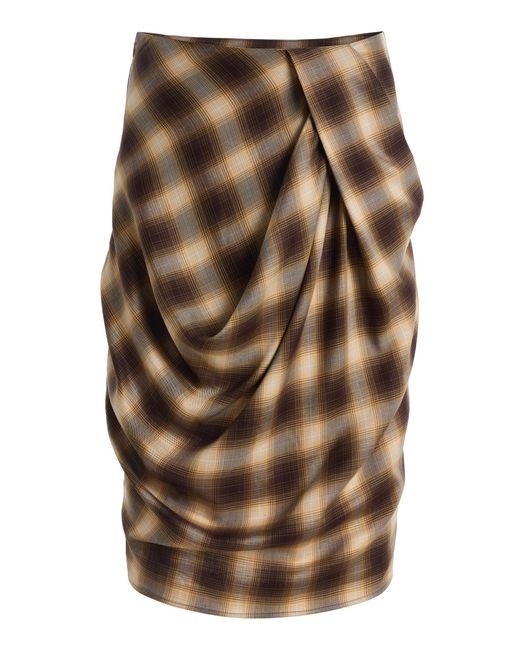 Co. Brown Draped Tencel Plaid Skirt