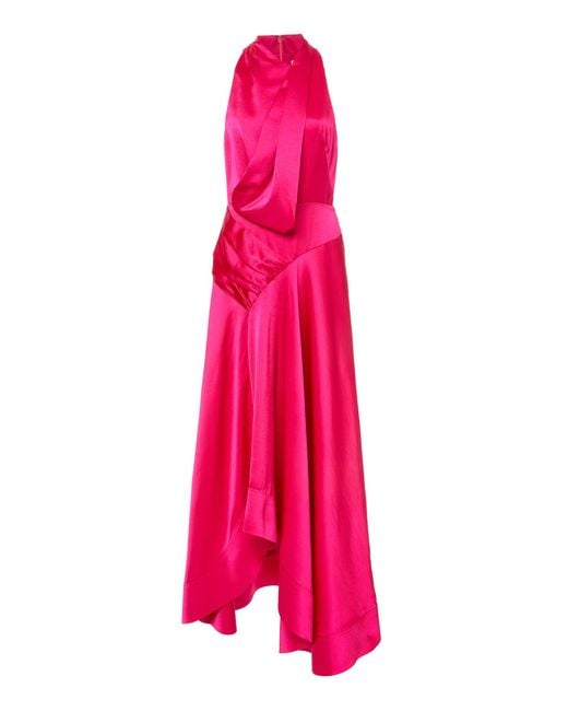 Acler Pink Palmera Asymmetric Satin Cocktail Gown