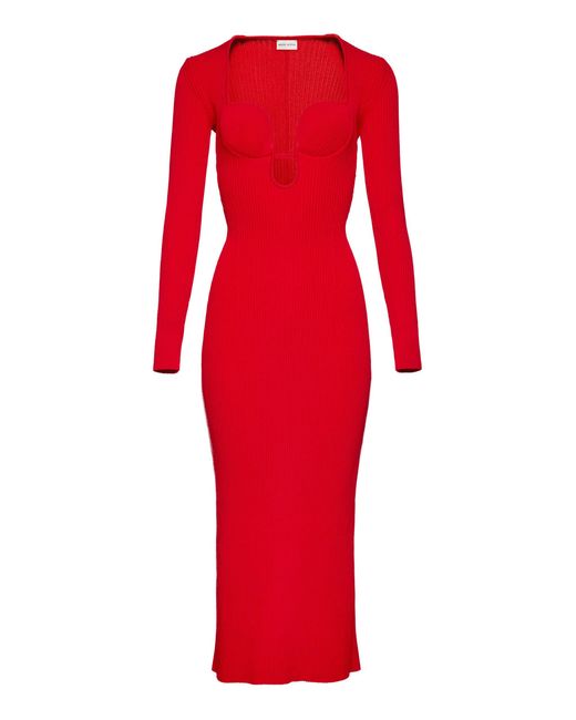 Magda Butrym Red Bustier Knit Midi Dress