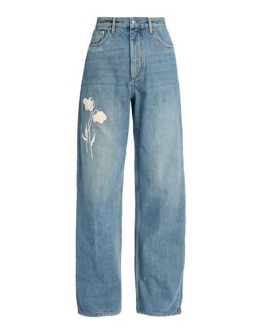 Erdem Blue Embroidered Rigid High-Rise Straight-Leg Jeans
