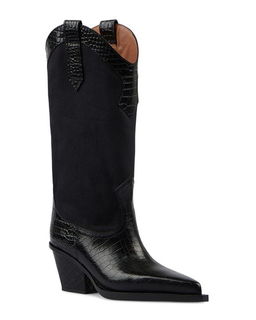 Paris Texas Black Rosario Leather-trimmed Canvas Western Boots
