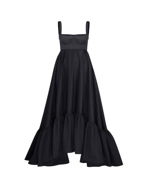 Anna October Black Snowdrop Asymmetric Cotton-blend Maxi Dress