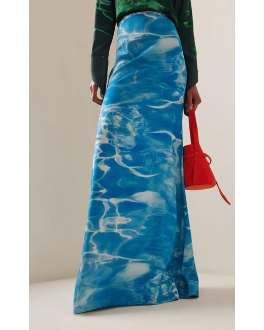 Rosie Assoulin Blue Printed Cotton-silk Maxi Skirt