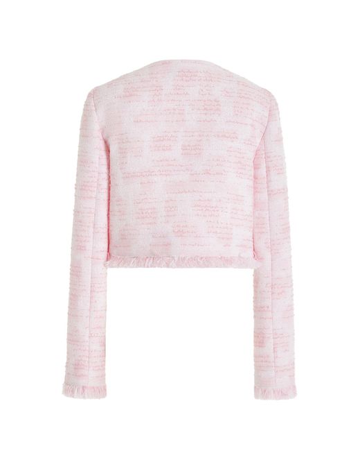 Oscar de la Renta Pink Jewel-buttoned Tweed Jacket
