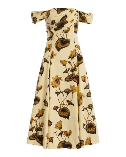 Oscar de la Renta Metallic Cyclamen Off-The-Shoulder Stretch-Cotton Midi Dress