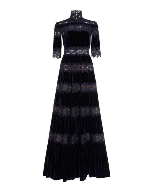 Costarellos Blue Velvet A-line Gown