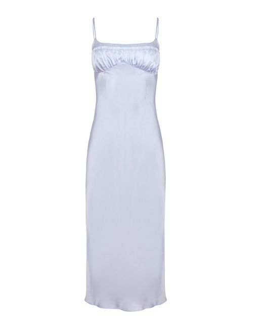 Fleur du Mal White Ruched Silk Midi Dress