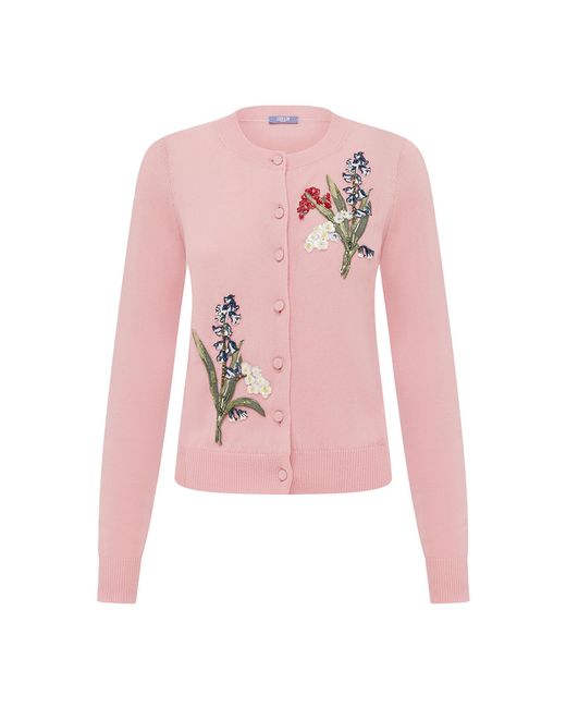 LEO LIN Pink Claire Embellished Knit Cardigan