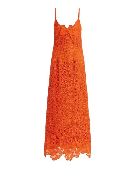 Jonathan Simkhai Orange Phoenix Embroidered Lace Maxi Dress