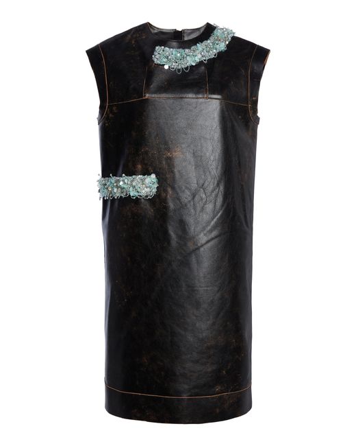 Marni Black Bead-Embellished Leather Midi Dress