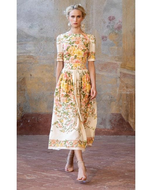 Lena Hoschek Alessia Floral-printed Midi Dress in Metallic | Lyst