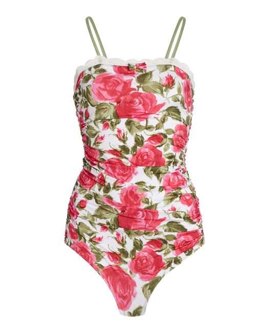 Chloé Red Printed Ruched One-Piece Swimsuit