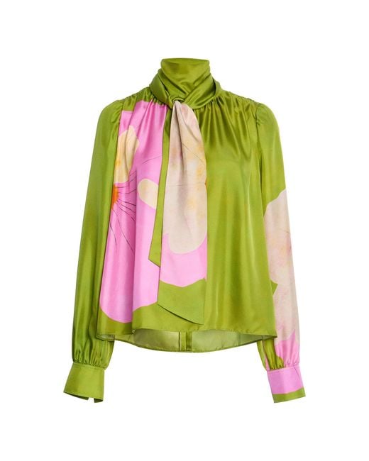 Ulla Johnson Green Ornament Printed Silk Blouse