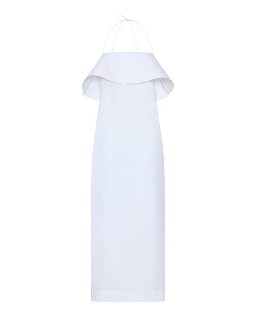 OSSOU White Quinn Foldover Cotton Midi Dress