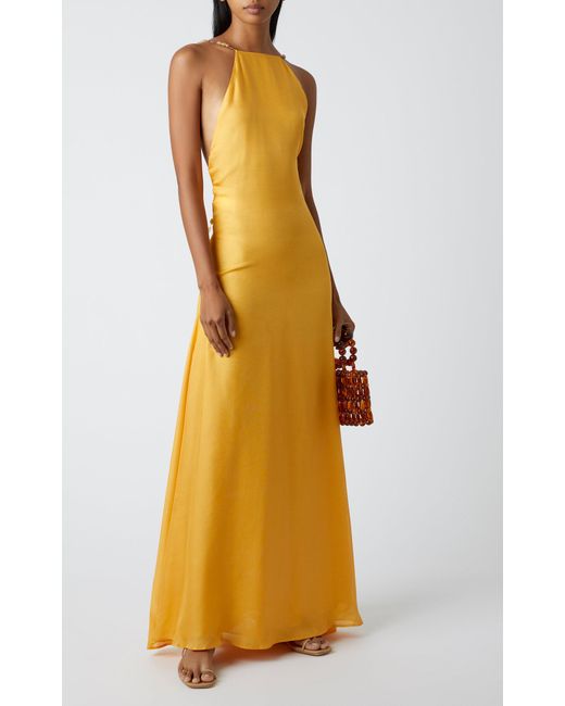 Cult Gaia Claire Backless Silk Maxi Dress in Yellow | Lyst