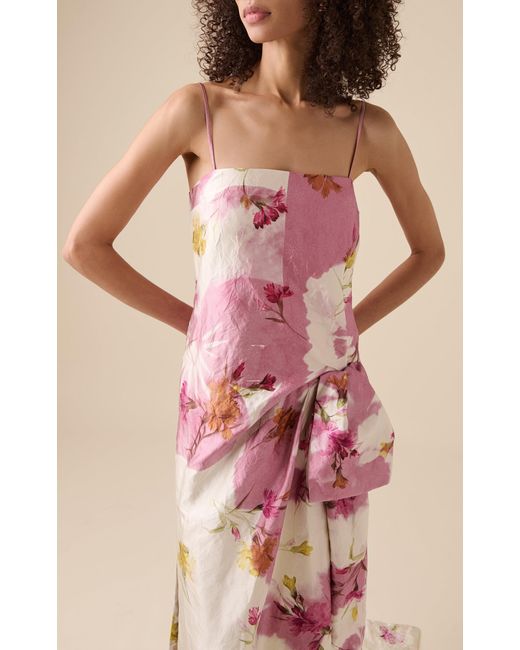 Erdem Pink Draped-Bow Midi Dress