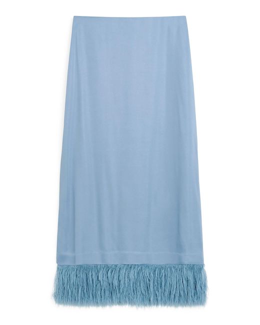 By Malene Birger Blue Palomie Feather-Trimmed Crepe Maxi Skirt