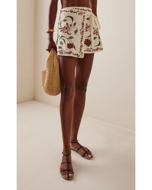 Agua Bendita White Luna Quebrada Embroidered Linen Mini Skirt