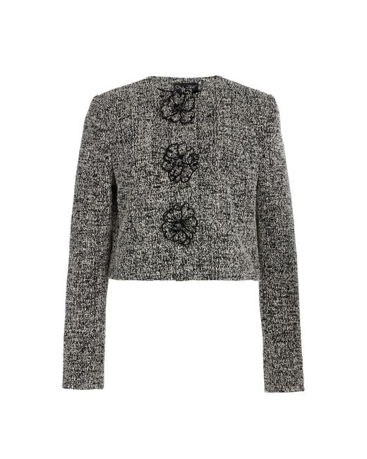 Oscar de la Renta Gray Bouclé Tweed Cropped Jacket