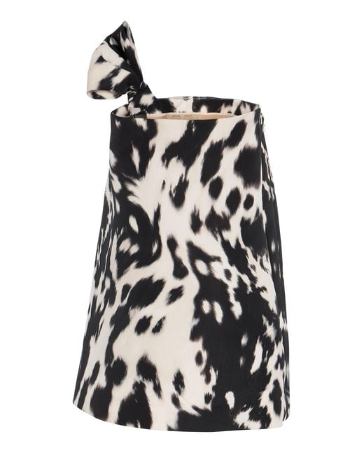 Oscar de la Renta Black Asymmetric Crepe Mini Dress