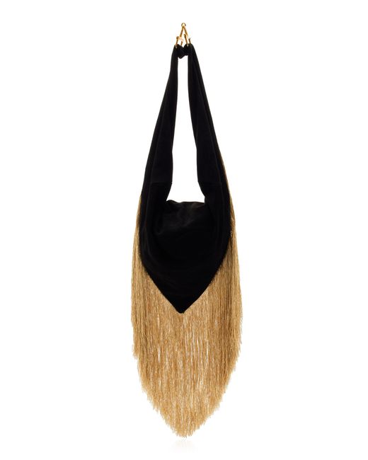 Franchise Black Exclusive Push Medium Fringed Suede Shoulder Bag